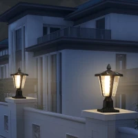 2-Pack Solar Powered Outdoor Lantern with LED, Modern Garden Light for Pathways, Yards, and Driveways, 8" L x 8" W x 15" H, Black(m-9)