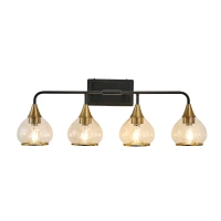 31" Modern 4-Light Vanity Wall Sconce with Clear Glass Shades, Industrial Wall Mounted Lamp for Living Spaces, 31" L x 8" W x 11" H, Black+Gold(m-2)