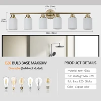 38.5" Modern 6-Light Vanity Wall Sconce with Frosted Glass Shades, Golden Finish, Easy Installation, 38.5" L x 6.5" W x 10" H, Gold(m-4)
