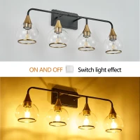 31" Modern 4-Light Vanity Wall Sconce with Clear Glass Shades, Industrial Wall Mounted Lamp for Living Spaces, 31" L x 8" W x 11" H, Black+Gold(m-4)