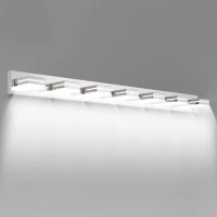 Energy-Efficient 7-Light Wall Sconce with Geometric Lamp Heads, Chrome LED Vanity Light for Bathroom, Mirror, 55" L x 4.5" W x 5" H, Silver(m-11)
