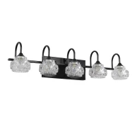 Retro 5-Light Vanity Light Fixture with Crystal Glass Shades, Metal Bracket, Perfect for Bathroom, Dressing Room, 29" L x 7" W x 6.5" H, Black(m-2)