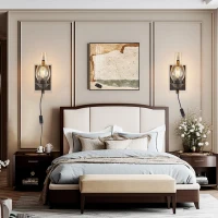 Set of 2 Rustic Farmhouse Wall Sconces with Glass Shade, Easy Installation, Vintage Industrial Plug-in Wall Lights, 5" L x 5" W x 12" H, Black+Gold(m-7)