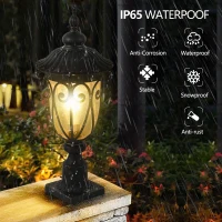 Vintage Outdoor Post Lantern with Bubble Glass, Waterproof Aluminum Lamp Post Light, Quick Installation, 9.5" L x 9.5" W x 24" H, Black(m-5)