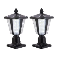 2-Pack Solar Powered Outdoor Lantern with LED, Modern Garden Light for Pathways, Yards, and Driveways, 8" L x 8" W x 15" H, Black(m-2)