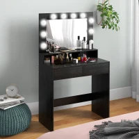 HOMCOM Vanity Table, Makeup Dressing Table with LED Lighting Mirror, Drawers, for Bedroom, Black(m-8)