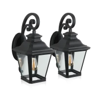 14" Outdoor Wall Lanterns 2-Pack with Clear Glass Panels, Vintage Exterior Light Fixture for Porch, Patio, Garden, 14" L x 11" W x 21" H, Black(m-2)