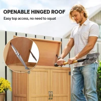Outsunny Wooden Garden Tool Storage Shed Kit with Hinged Roof, 2-Tier Shelves and Double Doors, 74x43x88cm, Natural Wood(m-4)