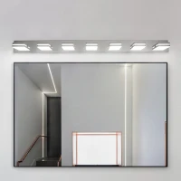 Energy-Efficient 7-Light Wall Sconce with Geometric Lamp Heads, Chrome LED Vanity Light for Bathroom, Mirror, 55" L x 4.5" W x 5" H, Silver(m-9)