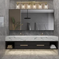 37" 6-Light Vanity Light with Clear Glass Shades, Easy Installation, Modern Iron Metal Bathroom Wall Fixture for Mirror, 37" L x 6" W x 9" H, Golden(m-8)