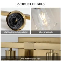 37" 6-Light Vanity Light with Clear Glass Shades, Easy Installation, Modern Iron Metal Bathroom Wall Fixture for Mirror, 37" L x 6" W x 9" H, Golden(m-5)