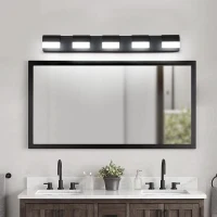 Modern Bathroom Vanity Lighting with 5-Light LED, Mirror Wall Fixture, Dimmable, Energy-Saving, 38" L x 3.5" W x 4.5" H, Black(m-1)