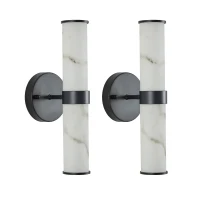 Set of 2 Resin Marble Texture Wall Lights with Iron Metal Frame, Elegant Lighting Fixtures for Hallways, Bedrooms, 5" L x 5.5" W x 14" H, Black(m-2)