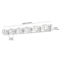 Modern 6-Light LED Wall Sconce with Clear Crystal Shades, Built-In LED Lighting, Elegant Bathroom Vanity Light, 41" L x 4.5" W x 4.5" H, Silver(m-3)