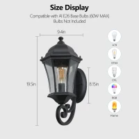 Vintage Wall-Mounted Outdoor Lantern Light with Weather-Resistant, Aluminum Sconce for Porch, Patio, 11" L x 9.5" W x 19.5" H, Black(m-3)