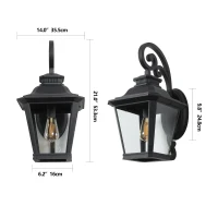 14" Outdoor Wall Lanterns 2-Pack with Clear Glass Panels, Vintage Exterior Light Fixture for Porch, Patio, Garden, 14" L x 11" W x 21" H, Black(m-3)