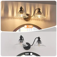 20" Vintage 2-Light Vanity Fixture with Clear Glass Lampshade, Wall Sconce for Bathroom, Hallway, Bedroom, 20" L x 11" W x 7.5" H, Black(m-4)