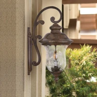 Vintage Outdoor Wall Lantern with Clear Glass Shade, Waterproof Wall Mount Fixture for Patio, Porch, 14" L x 10" W x 22" H, Brown+Bronze(m-1)