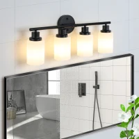 24.5" Modern 4-Light Vanity Bathroom Mirror Light with Iron Frame, Contemporary Wall Sconce for Bedroom, Dressing Room, Black+White(m-7)