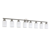 52" 8-Light Vanity Wall Sconce with Frosted Glass Shades, Brushed Nickel Finish, Ideal for Bathroom, Hallway, 52" L x 6.5" W x 10" H, Silver