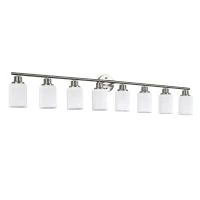 52" 8-Light Vanity Wall Sconce with Frosted Glass Shades, Brushed Nickel Finish, Ideal for Bathroom, Hallway, 52" L x 6.5" W x 10" H, Silver(m-2)