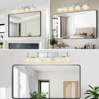 29" Vintage 5-Light Bathroom Mirror Fixture with Clear Glass Shades, Brushed Nickel Finish, Crystal Vanity Light, 29" L x 7" W x 6.5" H, Silver(m-8)