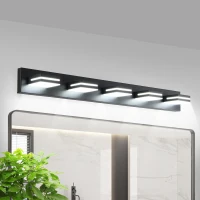 Energy-Saving 5-Light Wall Sconce with Geometric Lamp Heads, Minimalist LED Vanity Light for Bathroom, Toilets, 40.5" L x 4.5" W x 5" H, Black(m-11)