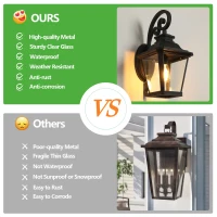 14" Outdoor Wall Lanterns 2-Pack with Clear Glass Panels, Vintage Exterior Light Fixture for Porch, Patio, Garden, 14" L x 11" W x 21" H, Black(m-6)