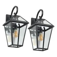 21" Outdoor Wall Lantern Light 2-Pack with Weather Resistant, Modern Metal, Glass Sconce for Porch and Patio, 24" L x 10" W x 21" H, Black(m-2)