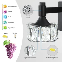 Modern 5-Light LED Vanity Light Fixture with Crystal Glass Shades, Matte Black Bathroom Wall Sconce, 36" L x 8" W x 5" H, Black(m-6)