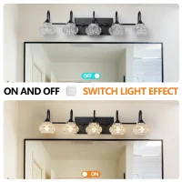 Retro 5-Light Vanity Light Fixture with Crystal Glass Shades, Metal Bracket, Perfect for Bathroom, Dressing Room, 29" L x 7" W x 6.5" H, Black(m-4)