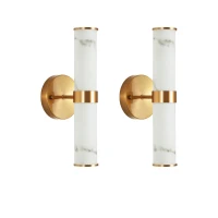 Set of 2 Resin Wall Sconces with Gold Accents, Easy Installation, Indoor Vertical Light Fixture with Marble Texture, 5" L x 5.5" W x 14" H, Gold(m-2)
