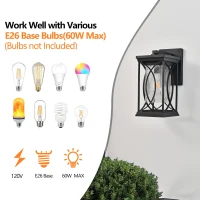 Outdoor Wall Lantern with Crackled Glass, Weather-Resistant Exterior Light Fixture for Porch, Patio, Entryway, 6.5" L x 8.5" W x 14" H, Black(m-6)