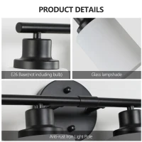 39" Modern 6-Light Vanity Light with Iron Frame, Frosted Glass, Wall Sconce for Bathroom, Dressing Room, 39" L x 6.5" W x 10" H, Black+White(m-5)