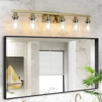 37" 6-Light Vanity Light with Clear Glass Shades, Easy Installation, Modern Iron Metal Bathroom Wall Fixture for Mirror, 37" L x 6" W x 9" H, Golden(m-6)