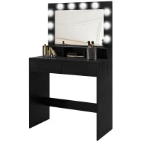 HOMCOM Vanity Table, Makeup Dressing Table with LED Lighting Mirror, Drawers, for Bedroom, Black(m-2)