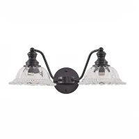 20" Vintage 2-Light Vanity Fixture with Clear Glass Lampshade, Wall Sconce for Bathroom, Hallway, Bedroom, 20" L x 11" W x 7.5" H, Black(m-2)