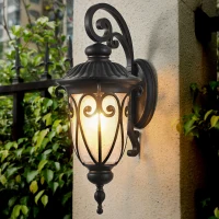 Classic Outdoor Wall Lantern with Bubble Glass, Vintage Wall Sconce, Weatherproof Exterior Light Fixture for Porch, 9.5" L x 12" W x 23" H, Black(m-9)