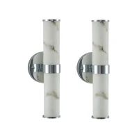 Set of 2 Resin Imitation Marble Wall Sconce, Modern Vertical Light Fixture for Bathrooms, Hallways, Bedrooms, 5" L x 5.5" W x 14" H, Silver(m-2)
