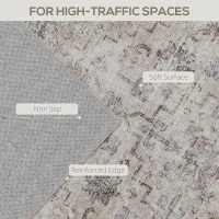 HOMCOM Machine Washable Area Rug 4x6, Non-Slip Traditional Floor Carpet for Living Room, Bedroom, Light Mixed-Brown(m-5)