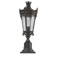 Vintage Crown Outdoor Post Lantern with Clear Glass Shade, Antique Metal Base, Ideal for Garden, Patio, 8" L x 8" W x 22" H, Coffee+Golden(m-2)