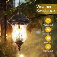 Rustic Outdoor Hanging Lantern with Clear Glass Shade, Waterproof Exterior Lighting Fixture for Porch, 10" L x 10" W x 19.5" H, Brown+Bronze(m-4)