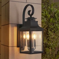 Outdoor Wall Lantern Light with Weather Resistant, Vintage Metal Sconce with Clear Seeded Glass for Porch, Patio, 11.5" L x 8.7" W x 23" H, Black(m-10)