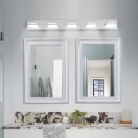 Minimalist 5-Light Wall Sconce with Geometric Lamp Heads, Sleek Chrome LED Vanity Light for Bathroom, Corridor, 40.5" L x 4.5" W x 5" H, Silver(m-10)