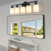 31" Modern 5-Light Vanity Bathroom Mirror Light with Iron Frame, Contemporary Wall Sconce for Bedroom, Dressing Room, Black+White(m-8)