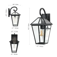10" Outdoor Wall Lanterns with Clear Glass Panels, Weatherproof Vintage Exterior Light Fixtures, Ideal for Porch, 10" L x 8" W x 16.5" H, Black(m-3)