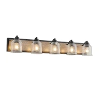 40" Farmhouse 5-Light Bathroom Wall Sconce with Clear Seeded Glass Shades, Modern Industrial Vanity Light Fixture, 40" L x 7" W x 7" H, Black(m-2)