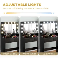 HOMCOM Vanity Table, Makeup Dressing Table with LED Lighting Mirror, Drawers, for Bedroom, Black(m-4)