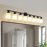 52" Modern 8-Light Vanity Light with Iron Frame, Frosted Glass, Wall Sconce for Bathroom, Dressing Room, 52" L x 6.5" W x 10" H, Black+White(m-6)