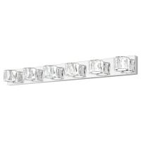 Modern 6-Light LED Wall Sconce with Clear Crystal Shades, Built-In LED Lighting, Elegant Bathroom Vanity Light, 41" L x 4.5" W x 4.5" H, Silver(m-2)